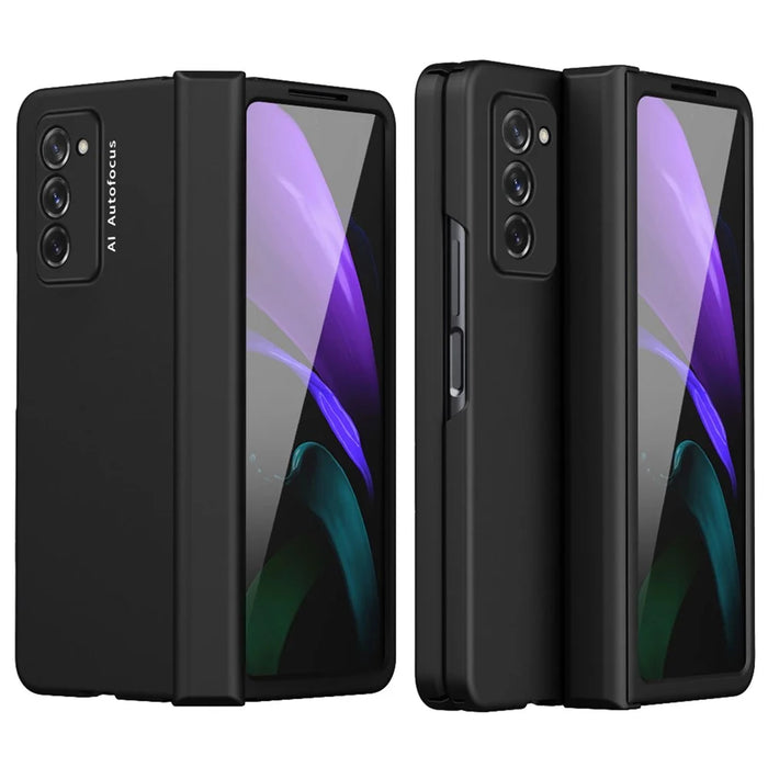 Full Protection Hinge Design Hard PC Folding Phone Case Cover with Glass Screen Protector for Samsung Galaxy Z Fold2 5G - Black - 1