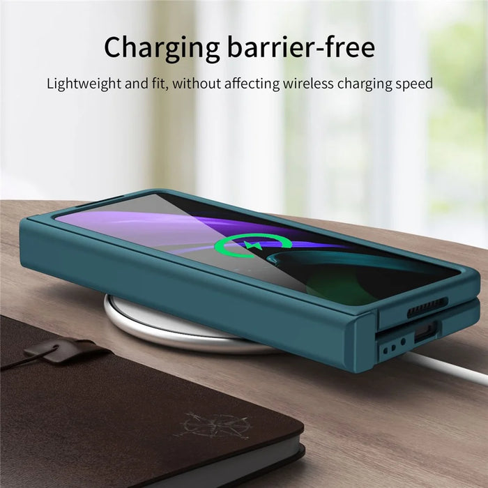 Full Protection Hinge Design Hard PC Folding Phone Case Cover with Glass Screen Protector for Samsung Galaxy Z Fold2 5G - Black - 5