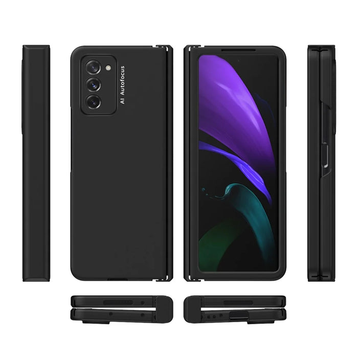Full Protection Hinge Design Hard PC Folding Phone Case Cover with Glass Screen Protector for Samsung Galaxy Z Fold2 5G - Black - 7