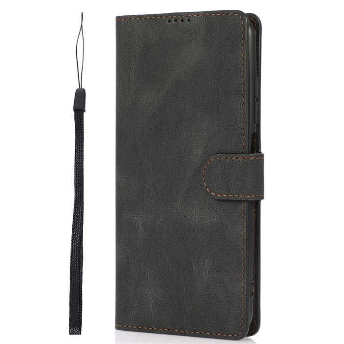 Stand PU Leather Wallet Case Magnetic Shockproof Cover with Wrist Strap for Samsung Galaxy A03s (164.2mm) - Black - 2