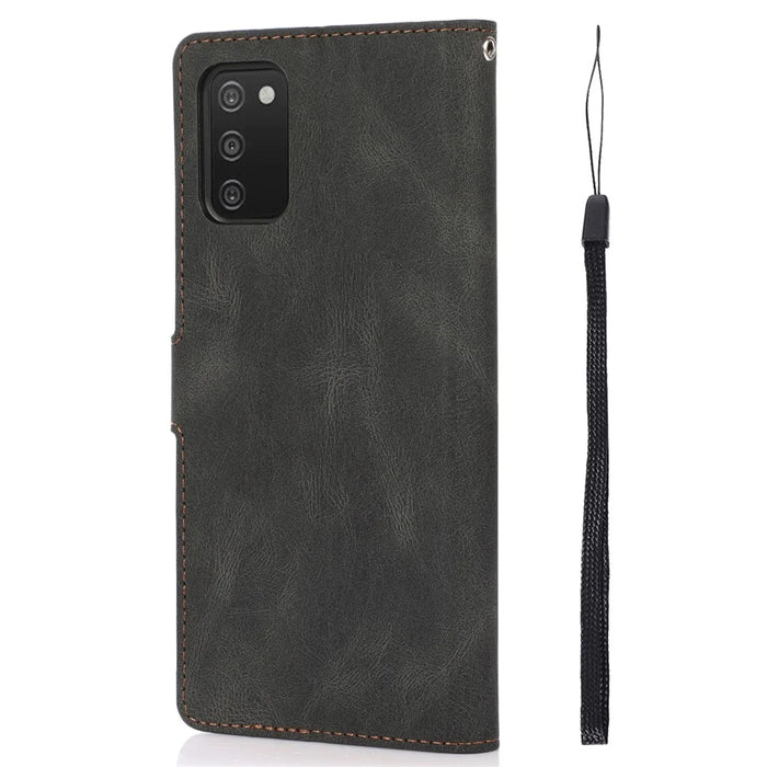 Stand PU Leather Wallet Case Magnetic Shockproof Cover with Wrist Strap for Samsung Galaxy A03s (164.2mm) - Black - 3