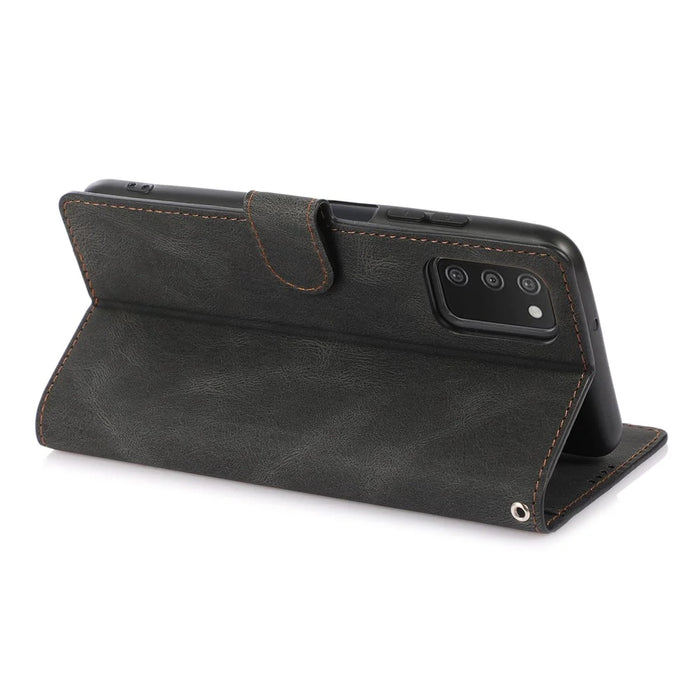 Stand PU Leather Wallet Case Magnetic Shockproof Cover with Wrist Strap for Samsung Galaxy A03s (164.2mm) - Black - 4