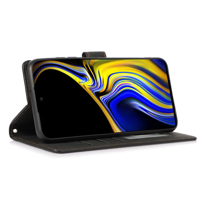 Stand PU Leather Wallet Case Magnetic Shockproof Cover with Wrist Strap for Samsung Galaxy A03s (164.2mm) - Black - 5