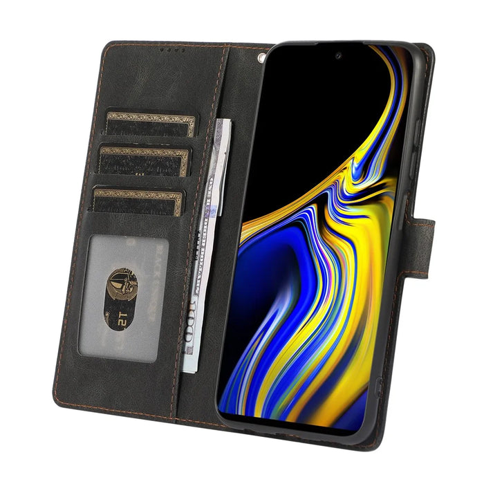 Stand PU Leather Wallet Case Magnetic Shockproof Cover with Wrist Strap for Samsung Galaxy A03s (164.2mm) - Black - 6