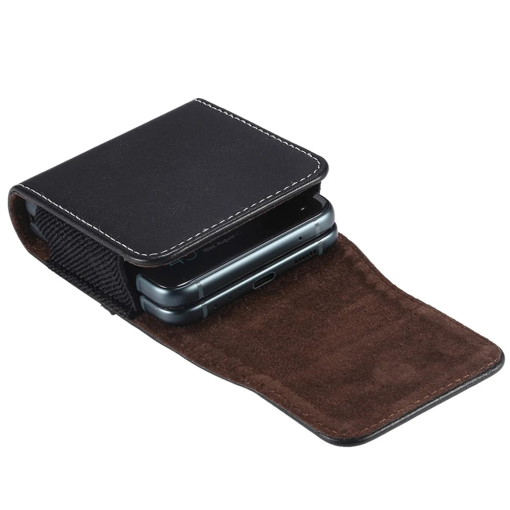 Microfiber Leather Vertical Flip Case Cell Phone Holster Belt Waist Bag for Samsung Galaxy Z Flip8 / Z Flip7 5G / Z Flip / Galaxy Z Flip3 5G / Motorola Razr 5G - 5
