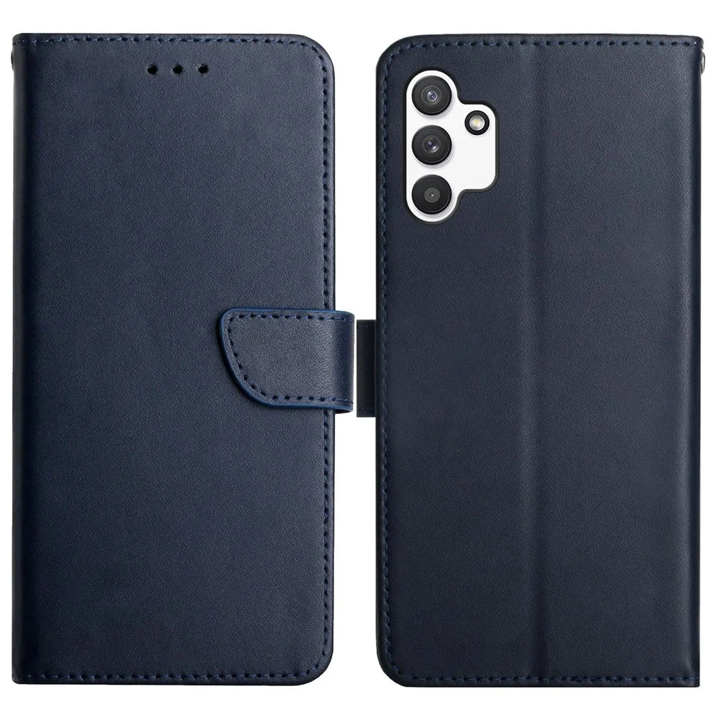For Samsung Galaxy A13 4G Solid Color Nappa Texture Genuine Leather + TPU Phone Case Adjustable Stand Wallet Folio Flip Cover - Blue - 1