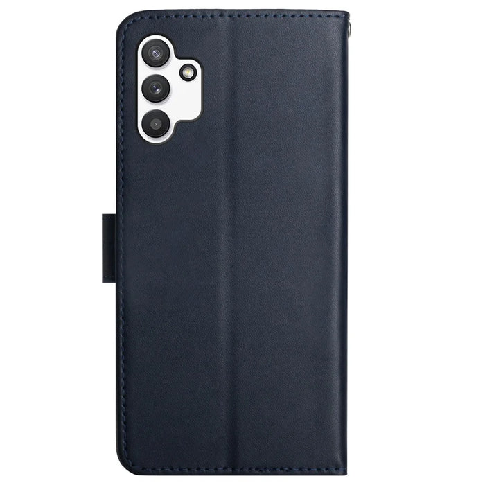 For Samsung Galaxy A13 4G Solid Color Nappa Texture Genuine Leather + TPU Phone Case Adjustable Stand Wallet Folio Flip Cover - Blue - 3