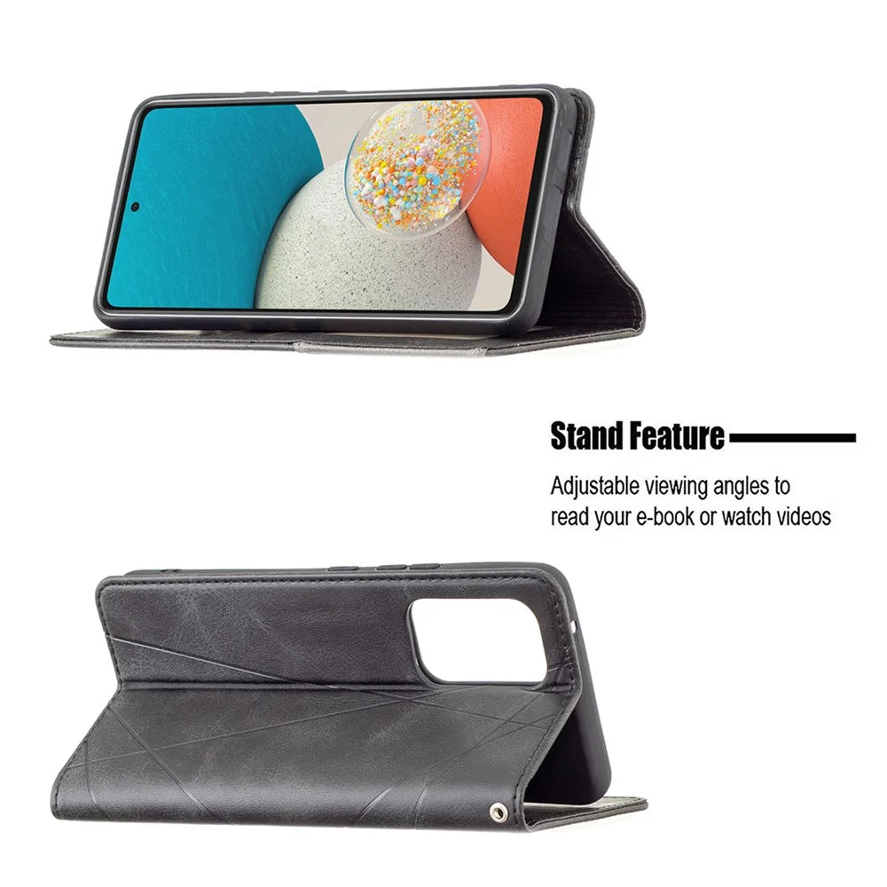 Fully-Wrapped Rhombus-Like Imprinted Magnetic Closure Card Slots Design Leather Phone Case with Stand for Samsung Galaxy A53 5G - Black - 4