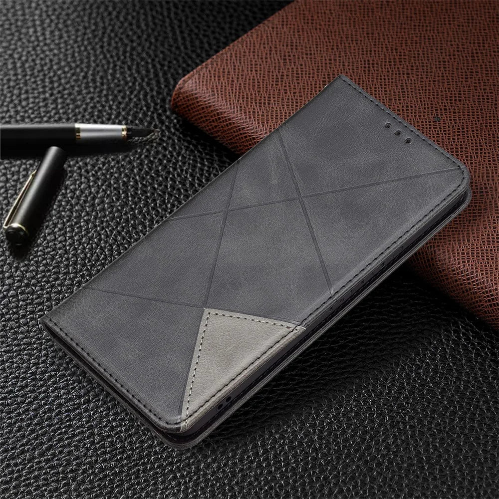 Fully-Wrapped Rhombus-Like Imprinted Magnetic Closure Card Slots Design Leather Phone Case with Stand for Samsung Galaxy A53 5G - Black - 7