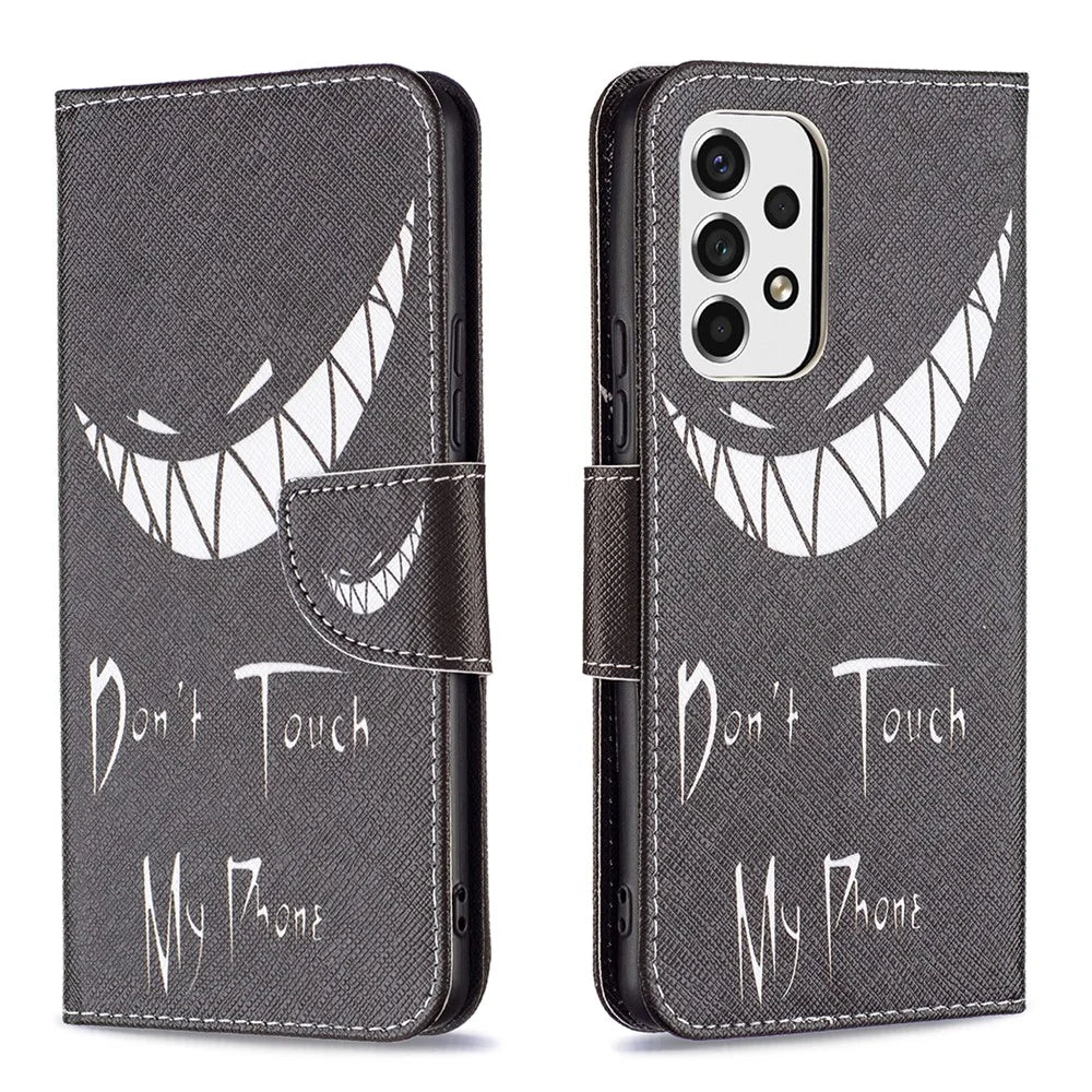 Pattern Printing PU Leather Folio Flip Adjustable Viewing Stand Wallet Cover Phone Case Shell for Samsung Galaxy A53 5G - Grin - 1