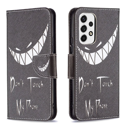 Pattern Printing PU Leather Folio Flip Adjustable Viewing Stand Wallet Cover Phone Case Shell for Samsung Galaxy A53 5G - Grin - 1