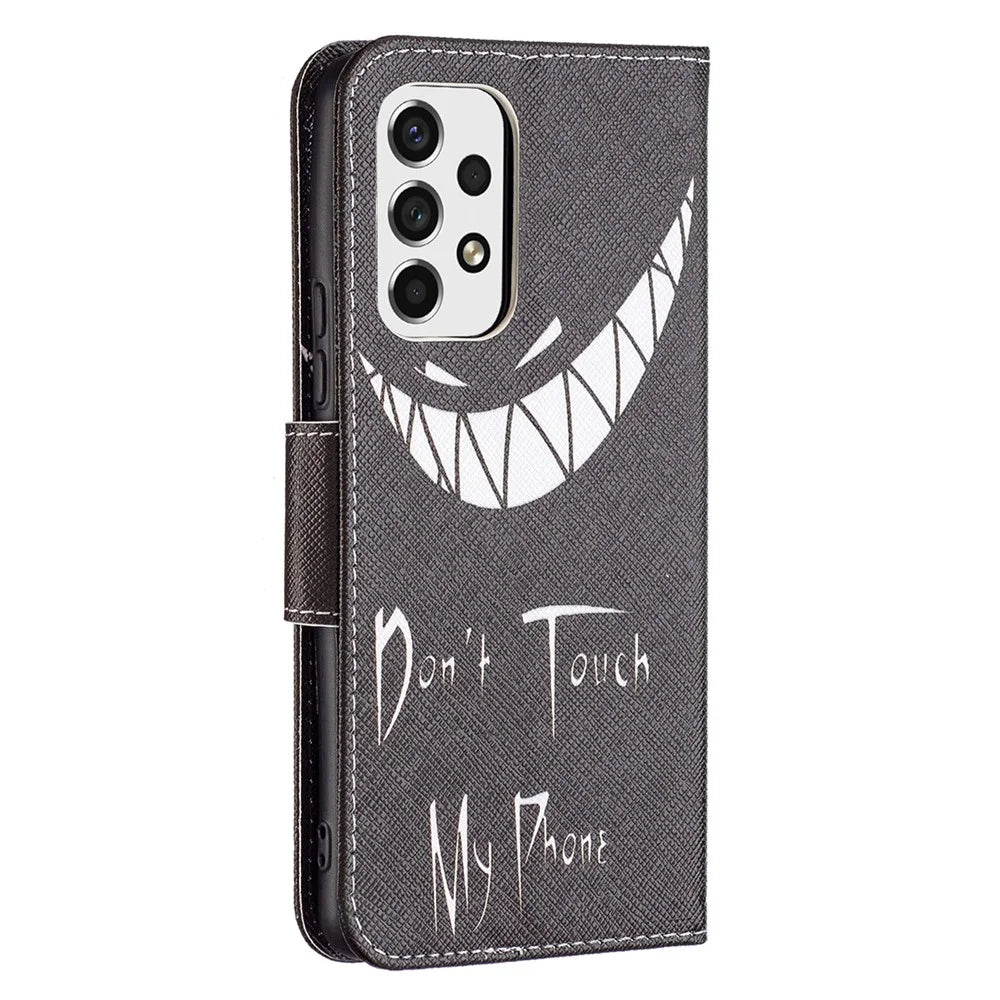 Pattern Printing PU Leather Folio Flip Adjustable Viewing Stand Wallet Cover Phone Case Shell for Samsung Galaxy A53 5G - Grin - 3