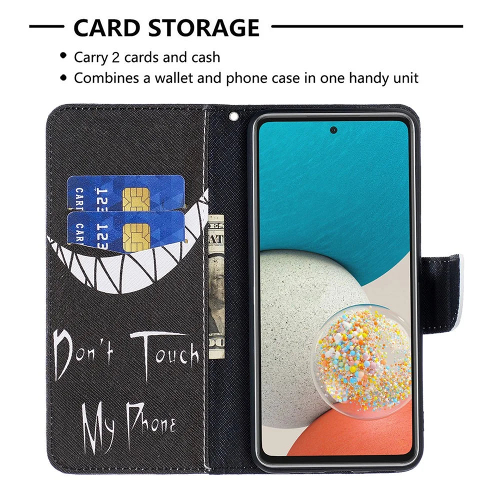 Pattern Printing PU Leather Folio Flip Adjustable Viewing Stand Wallet Cover Phone Case Shell for Samsung Galaxy A53 5G - Grin - 5