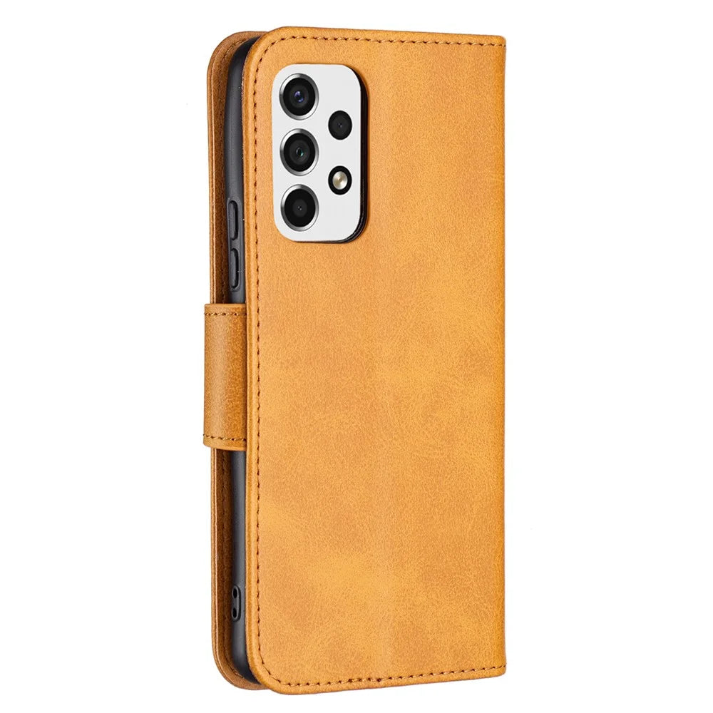 Scratch-resistant Textured PU Leather Phone Wallet Case Cover with Stand for Samsung Galaxy A53 5G - Yellow - 3