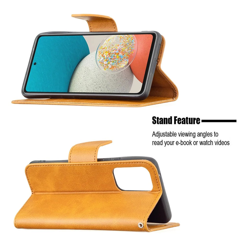 Scratch-resistant Textured PU Leather Phone Wallet Case Cover with Stand for Samsung Galaxy A53 5G - Yellow - 4