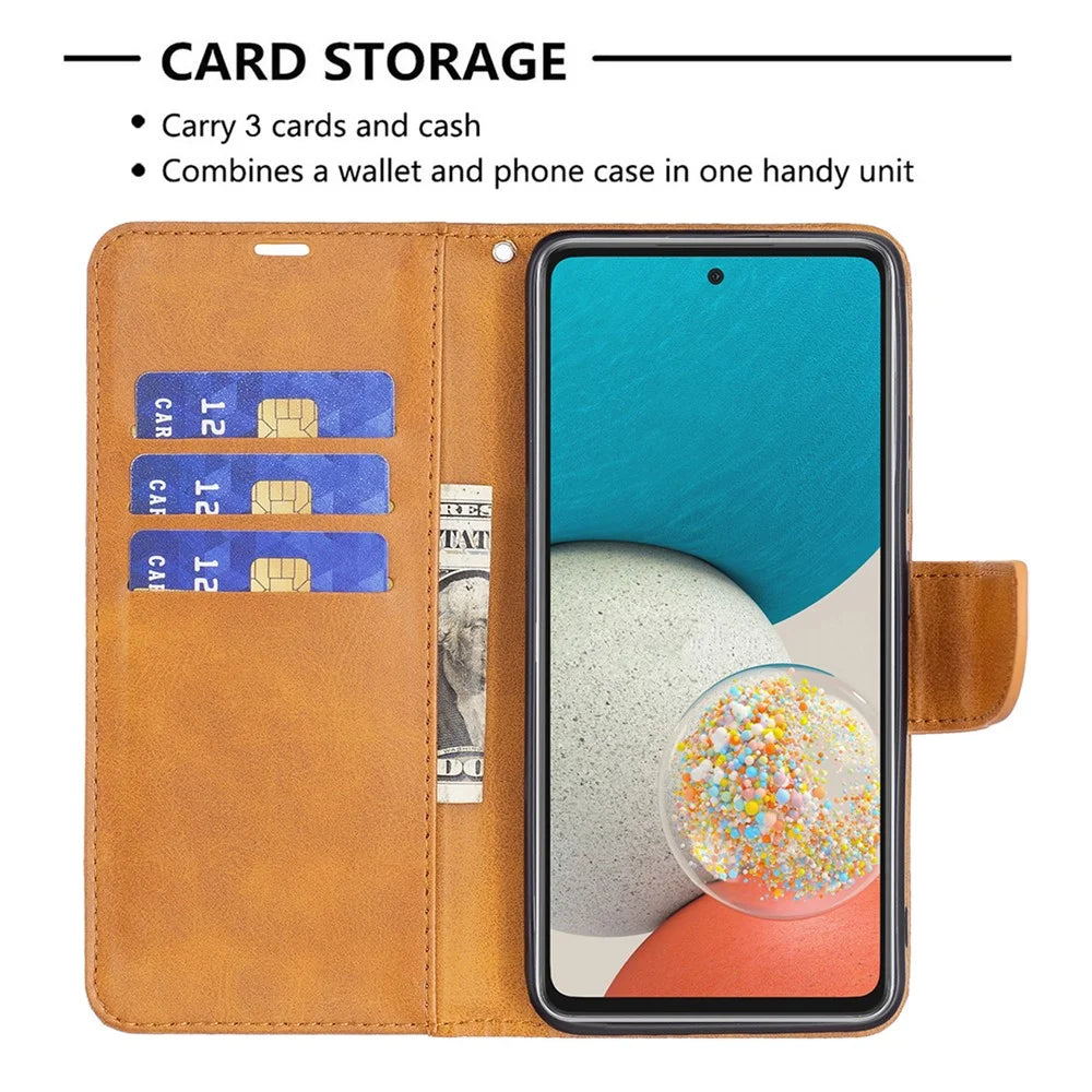 Scratch-resistant Textured PU Leather Phone Wallet Case Cover with Stand for Samsung Galaxy A53 5G - Yellow - 5
