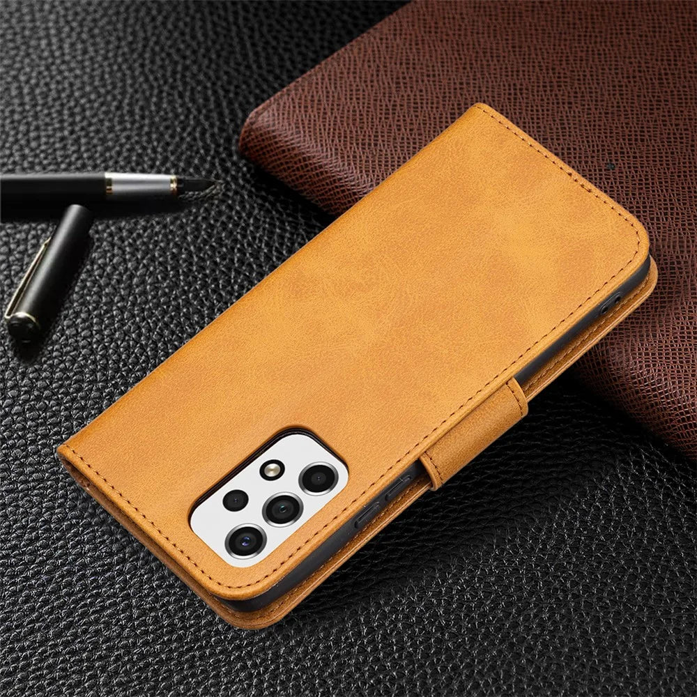 Scratch-resistant Textured PU Leather Phone Wallet Case Cover with Stand for Samsung Galaxy A53 5G - Yellow - 7