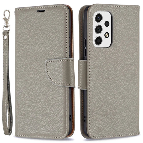 Solid Color Litchi Texture Shockproof Folio Flip Magnetic Closure Leather Case Cover with Wallet Stand for Samsung Galaxy A53 5G - Grey - 1