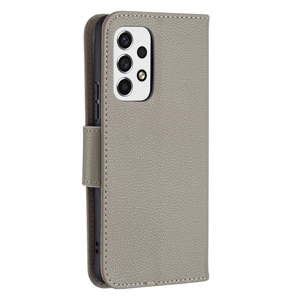 Solid Color Litchi Texture Shockproof Folio Flip Magnetic Closure Leather Case Cover with Wallet Stand for Samsung Galaxy A53 5G - Grey - 3