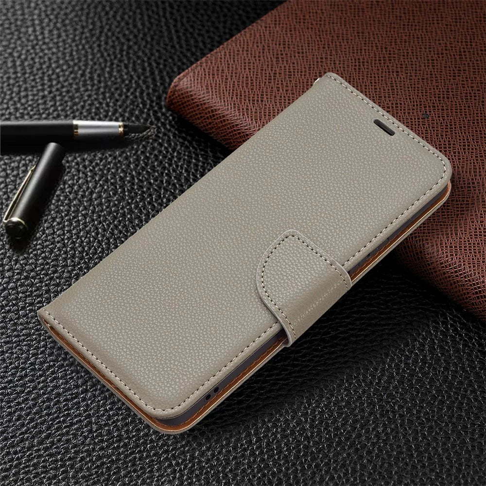 Solid Color Litchi Texture Shockproof Folio Flip Magnetic Closure Leather Case Cover with Wallet Stand for Samsung Galaxy A53 5G - Grey - 6