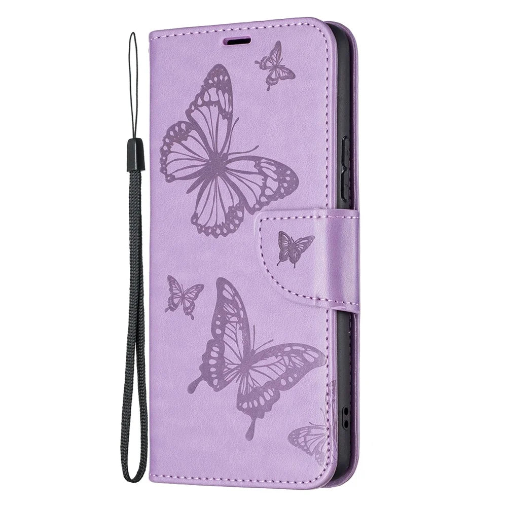 Multiple Butterfly Imprinted PU Leather Flip Folio Cover Wallet Stand Shockproof Protective Cover with Strap for Samsung Galaxy A53 5G - Purple - 2