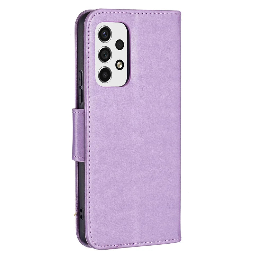 Multiple Butterfly Imprinted PU Leather Flip Folio Cover Wallet Stand Shockproof Protective Cover with Strap for Samsung Galaxy A53 5G - Purple - 3