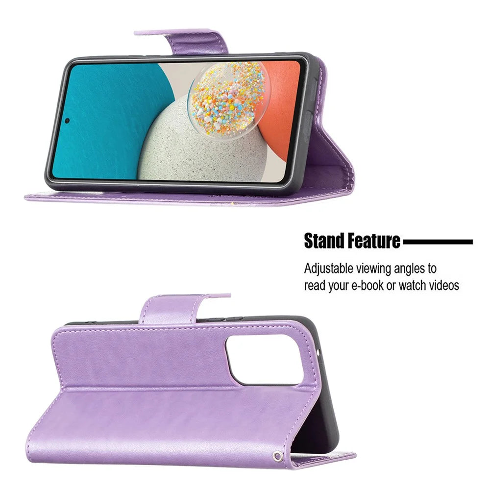 Multiple Butterfly Imprinted PU Leather Flip Folio Cover Wallet Stand Shockproof Protective Cover with Strap for Samsung Galaxy A53 5G - Purple - 4