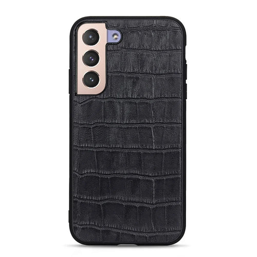 Crocodile Texture Genuine Leather Coating Phone Case PC + TPU Protective Cover for Samsung Galaxy S22 5G - Black - 1