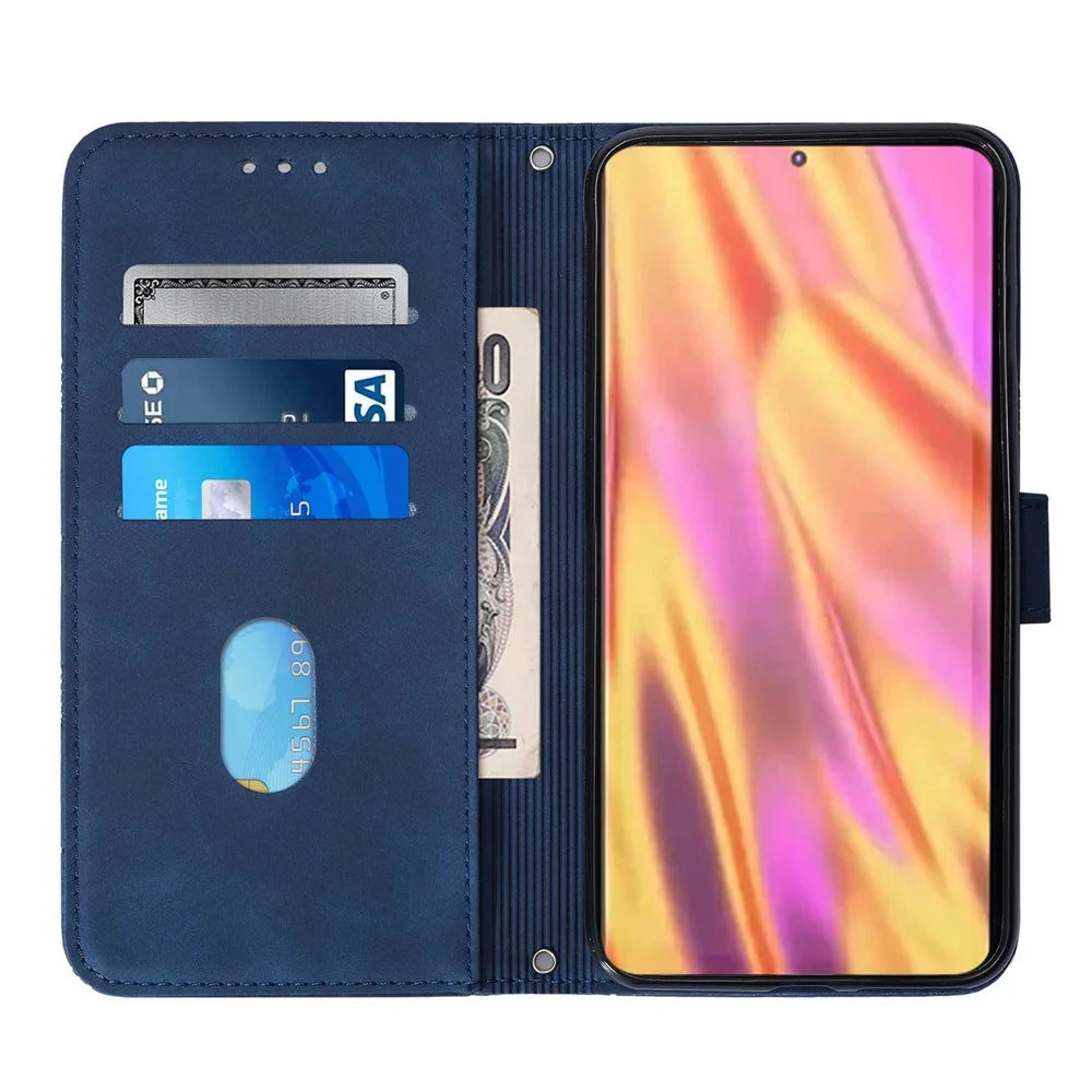 PB2-1 Series Stylish Lines Imprinting Magnetic Clasp Shock-absorption PU Leather + TPU Stand Wallet Phone Cover Case with Shoulder Strap for Samsung Galaxy S20 FE 2022/S20 FE/S20 FE 5G/S20 Lite - Sapphire - 4