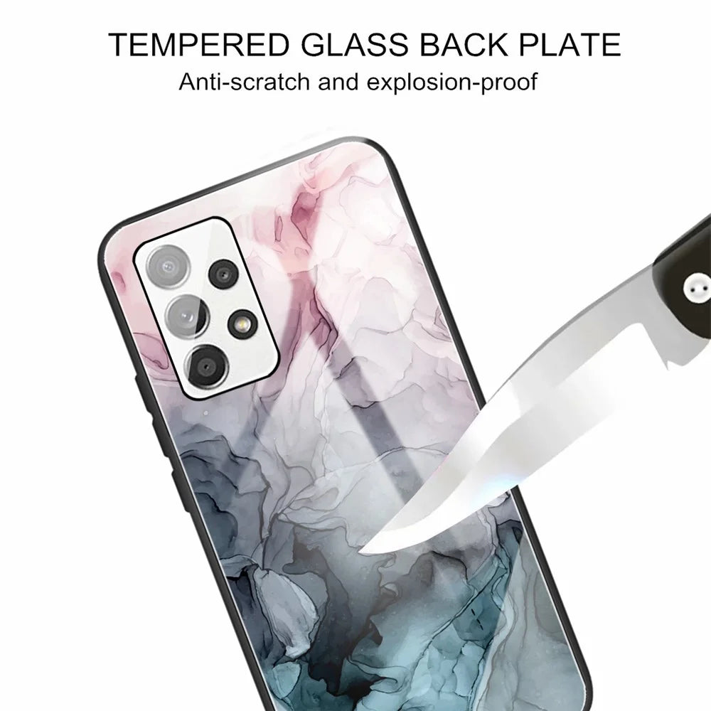 For Samsung Galaxy A33 5G Pattern Printing Soft TPU Bumper Frame Shockproof Tempered Glass Back Cover - Style A - 3