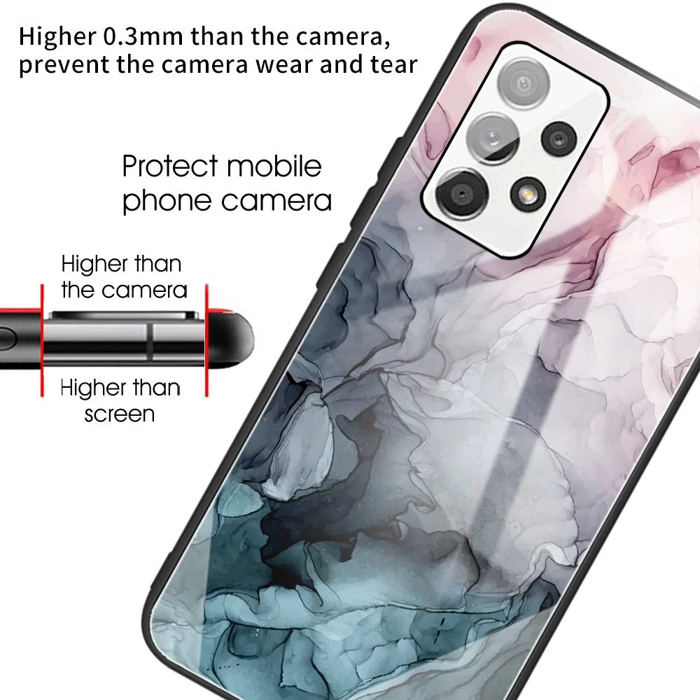 For Samsung Galaxy A33 5G Pattern Printing Soft TPU Bumper Frame Shockproof Tempered Glass Back Cover - Style A - 4