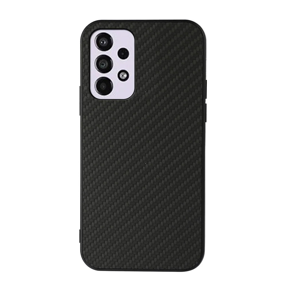 Carbon Fiber Texture PU Leather + PC + TPU Scratch-resistant Phone Case Shell for Samsung Galaxy A33 5G - Black - 1