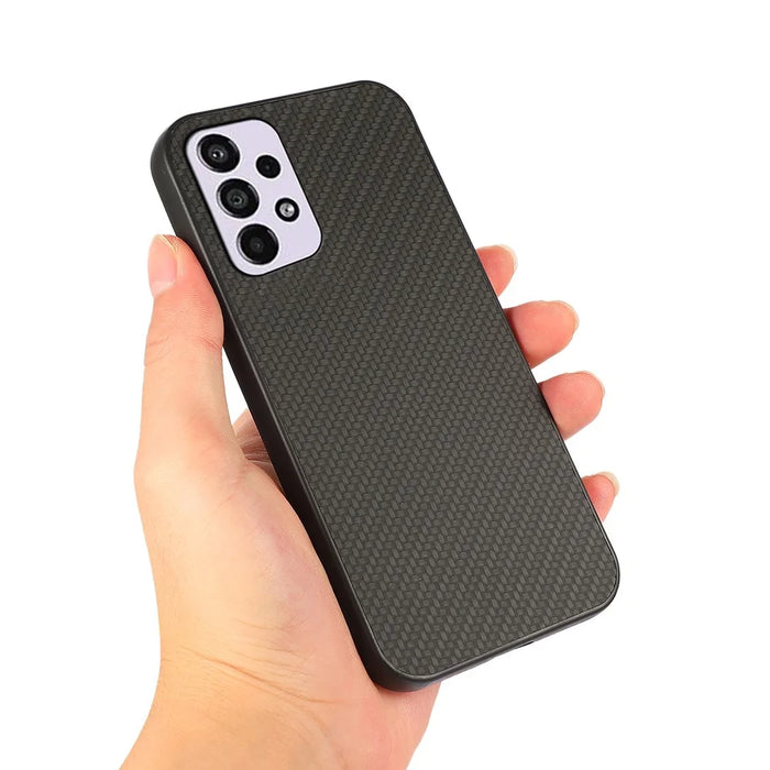 Carbon Fiber Texture PU Leather + PC + TPU Scratch-resistant Phone Case Shell for Samsung Galaxy A33 5G - Black - 3