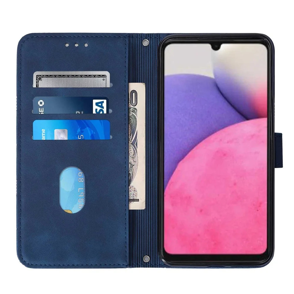 PB2-1 Series Lines Imprinting Magnetic Clasp Folio Flip PU Leather Stand Wallet Phone Cover Case with Shoulder Strap for Samsung Galaxy A33 5G - Sapphire - 4