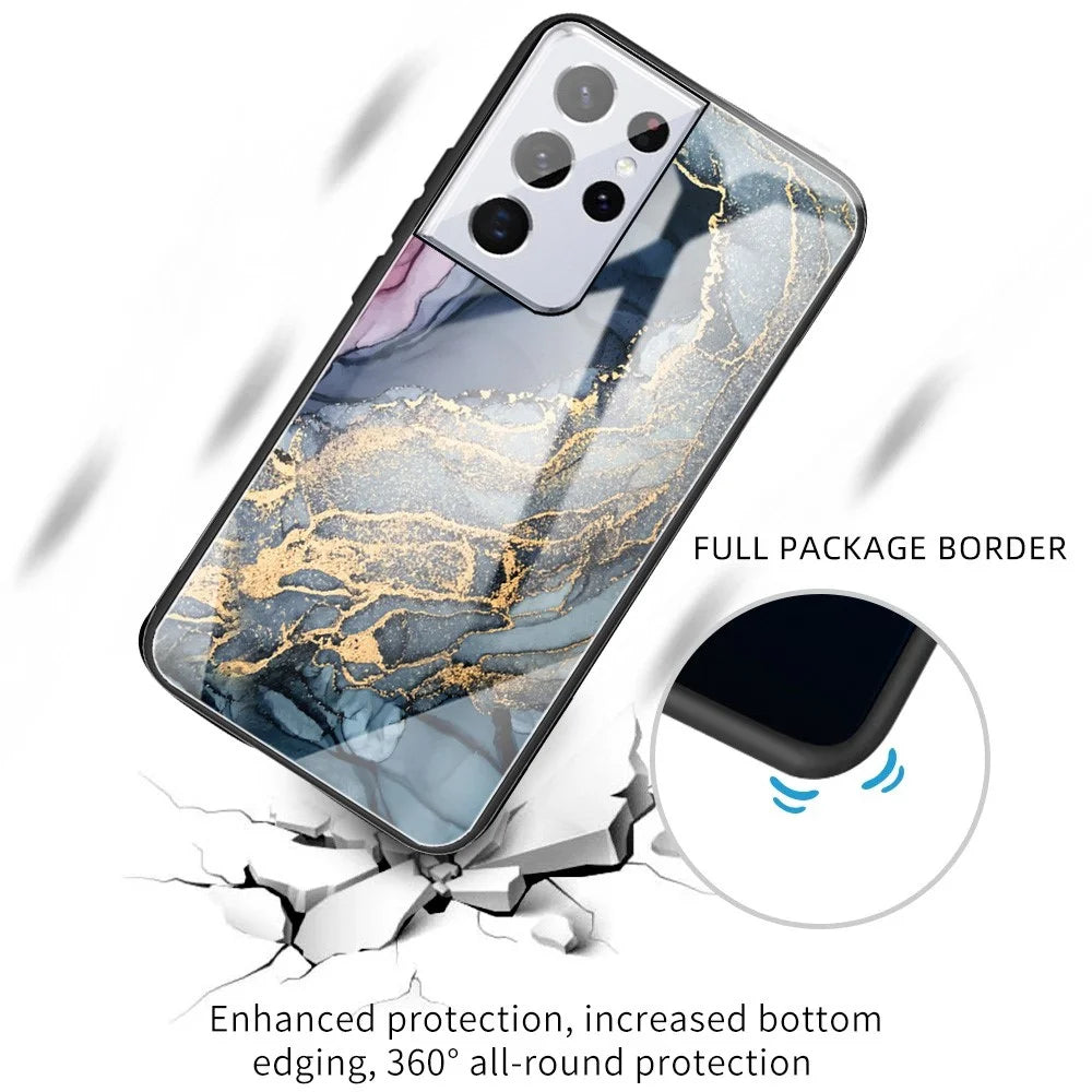 Pattern Printing Tempered Glass Back+Soft TPU Shock Fall Prevention Protective Case for Samsung Galaxy A53 5G - Style E - 2