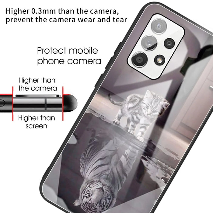 Tempered Glass Back Flexible TPU Bumper Anti-Scratch Pattern Printing Case for Samsung Galaxy A53 5G - Cat and Tiger - 4