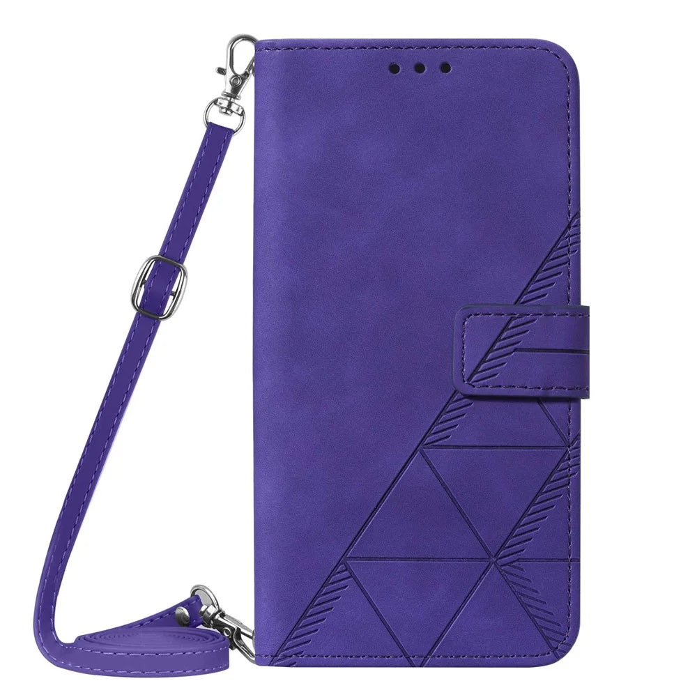 PB2-1 Series Stylish Lines Imprinting Magnetic Clasp Anti-dust Mobile Phone Bag Case PU Leather + TPU Stand Wallet Phone Cover with Shoulder Strap for Samsung Galaxy S20 Plus 4G/5G - Purple - 2