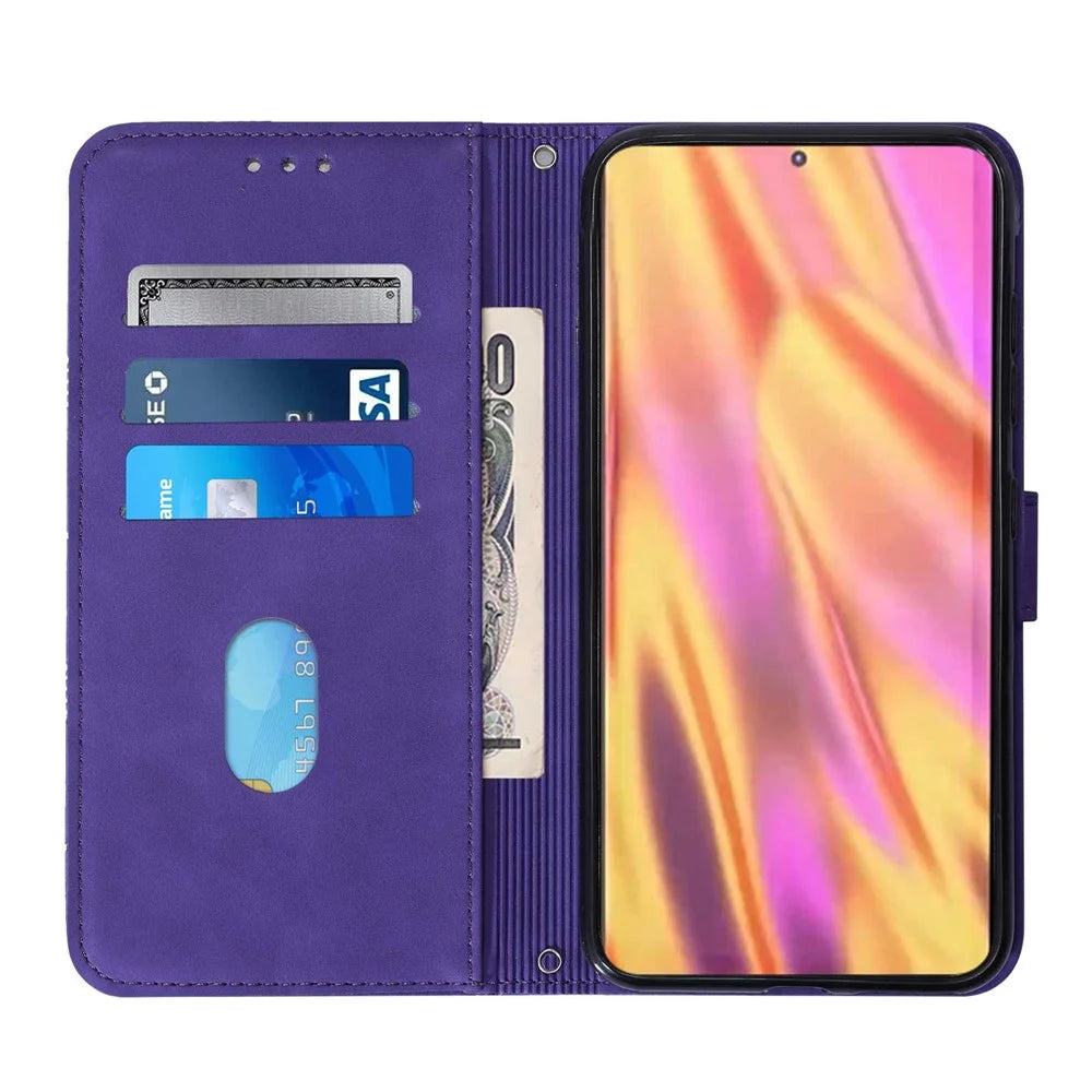 PB2-1 Series Stylish Lines Imprinting Magnetic Clasp Anti-dust Mobile Phone Bag Case PU Leather + TPU Stand Wallet Phone Cover with Shoulder Strap for Samsung Galaxy S20 Plus 4G/5G - Purple - 4