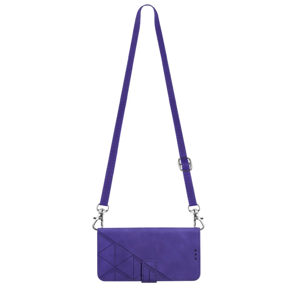 PB2-1 Series Stylish Lines Imprinting Magnetic Clasp Anti-dust Mobile Phone Bag Case PU Leather + TPU Stand Wallet Phone Cover with Shoulder Strap for Samsung Galaxy S20 Plus 4G/5G - Purple - 6