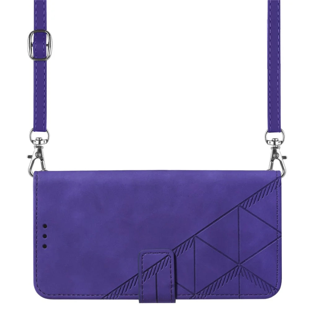PB2-1 Series Stylish Lines Imprinting Magnetic Clasp Anti-dust Mobile Phone Bag Case PU Leather + TPU Stand Wallet Phone Cover with Shoulder Strap for Samsung Galaxy S20 Plus 4G/5G - Purple - 7