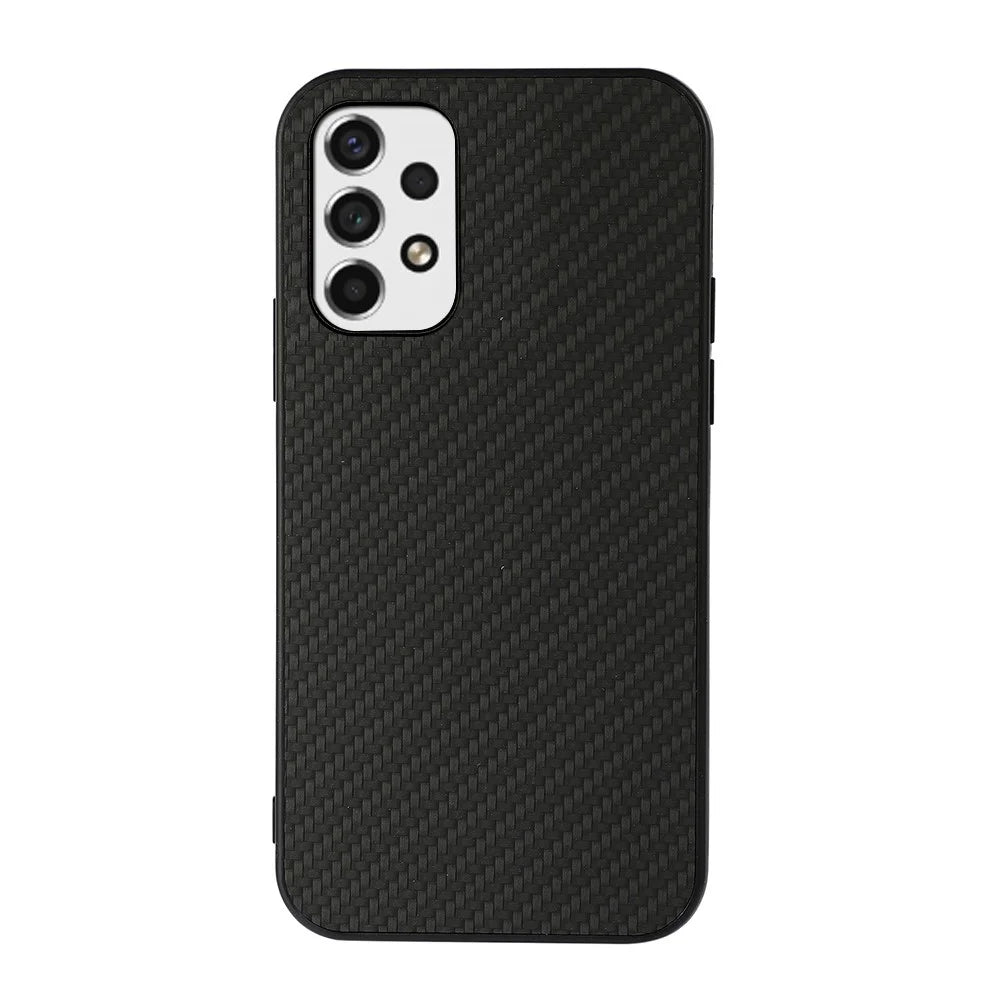 Light Slim Shockproof PU Leather Coated PC + TPU Carbon Fiber Texture Phone Case Shell for Samsung Galaxy A53 5G - Black - 1