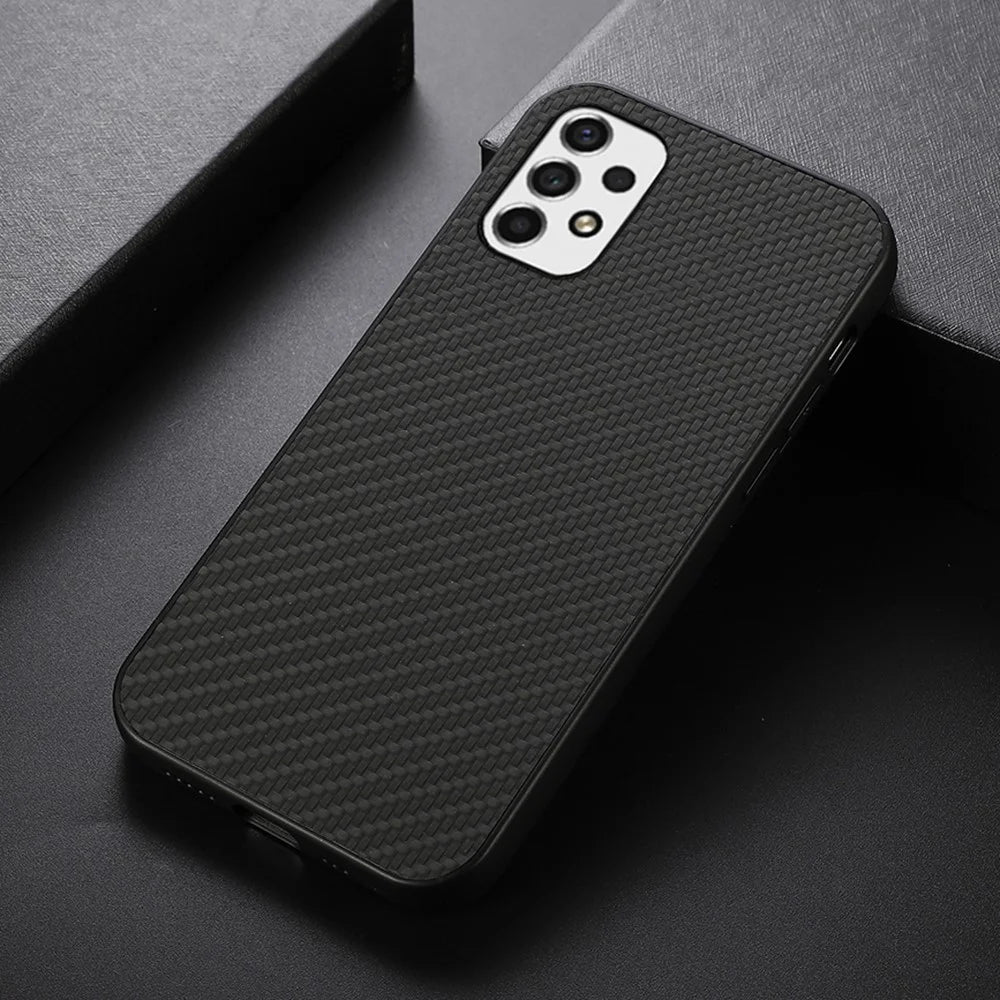 Light Slim Shockproof PU Leather Coated PC + TPU Carbon Fiber Texture Phone Case Shell for Samsung Galaxy A53 5G - Black - 2