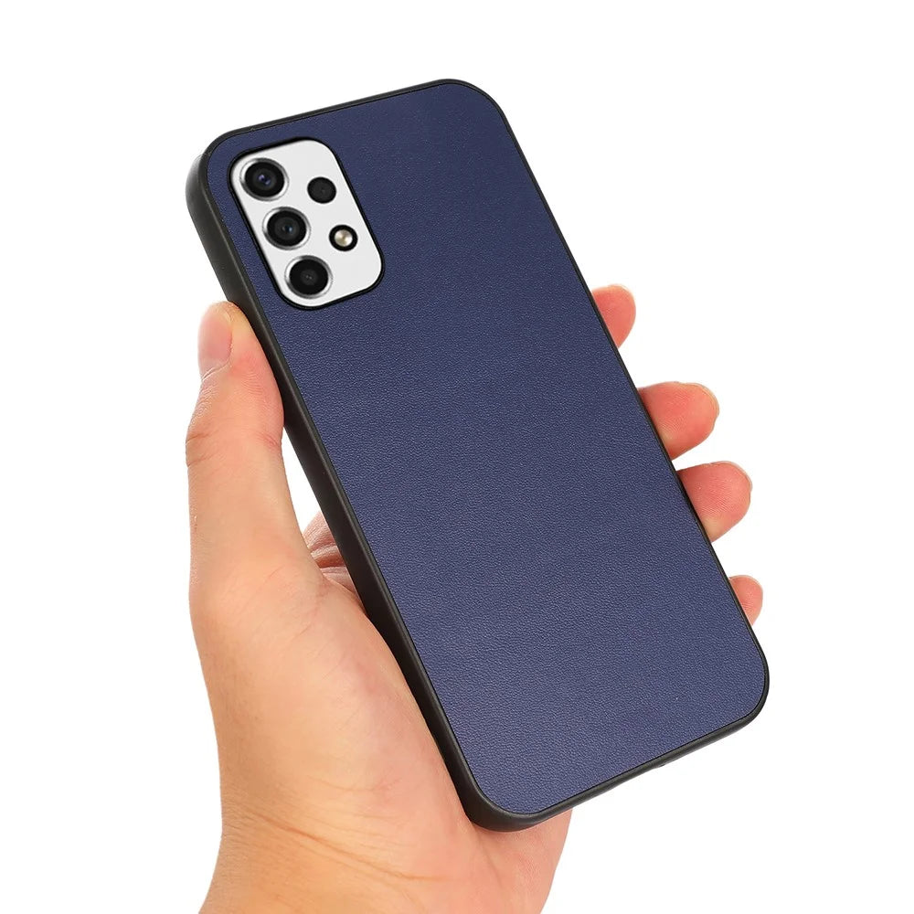 Textured Genuine Thin Light Shockproof Leather Coated PC + TPU Hybrid Case Phone Shell for Samsung Galaxy A53 5G - Blue - 2