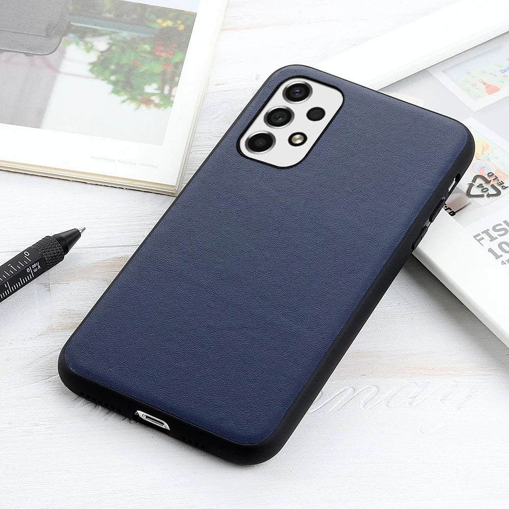 Textured Genuine Thin Light Shockproof Leather Coated PC + TPU Hybrid Case Phone Shell for Samsung Galaxy A53 5G - Blue - 3