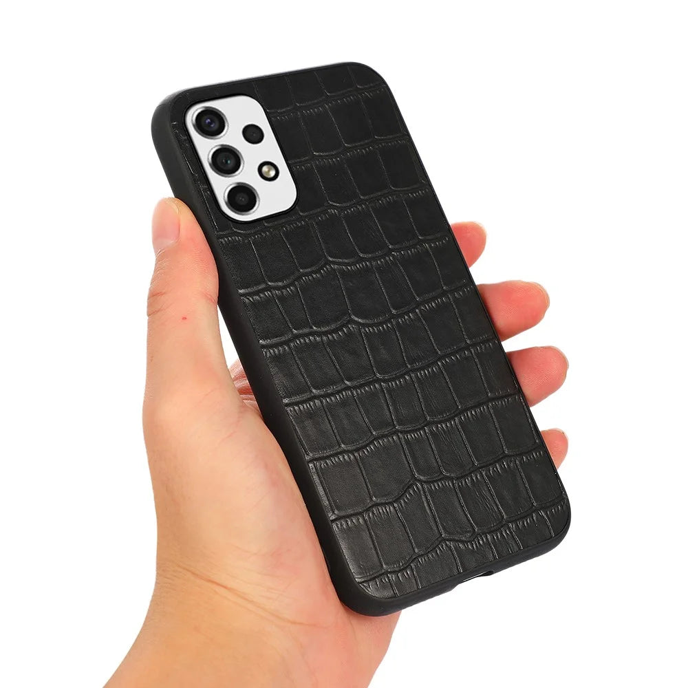 Genuine Leather Coated PC+TPU Case Crocodile Texture Anti-fall Cover for Samsung Galaxy A53 5G - Black - 2