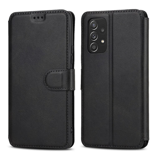 Magnetic Retro Matte PU Leather Stand Flip Cover Shockproof TPU Interior RFID Blocking Wallet Folio Case for Samsung Galaxy A53 5G - Black - 1