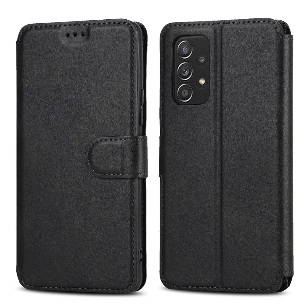 Magnetic Retro Matte PU Leather Stand Flip Cover Shockproof TPU Interior RFID Blocking Wallet Folio Case for Samsung Galaxy A53 5G - Black - 1
