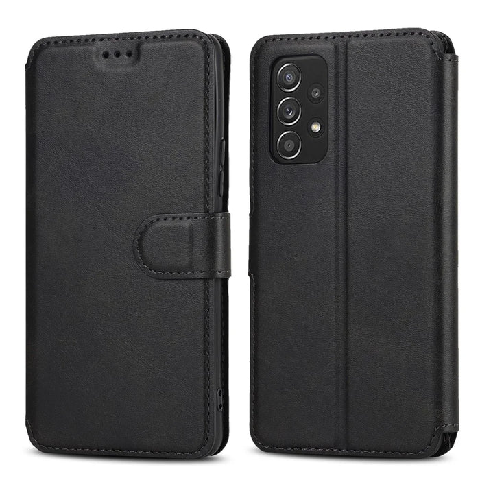 Magnetic Retro Matte PU Leather Stand Flip Cover Shockproof TPU Interior RFID Blocking Wallet Folio Case for Samsung Galaxy A53 5G - Black - 1