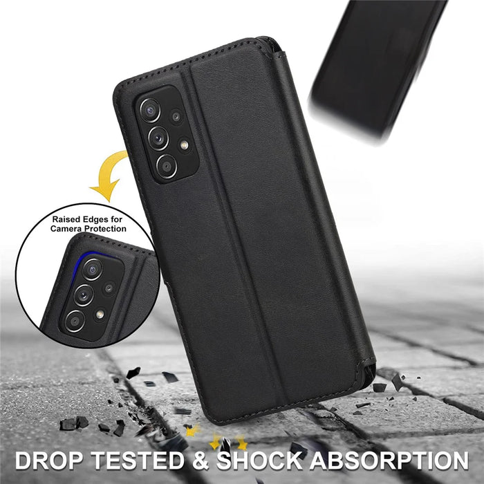 Magnetic Retro Matte PU Leather Stand Flip Cover Shockproof TPU Interior RFID Blocking Wallet Folio Case for Samsung Galaxy A53 5G - Black - 6