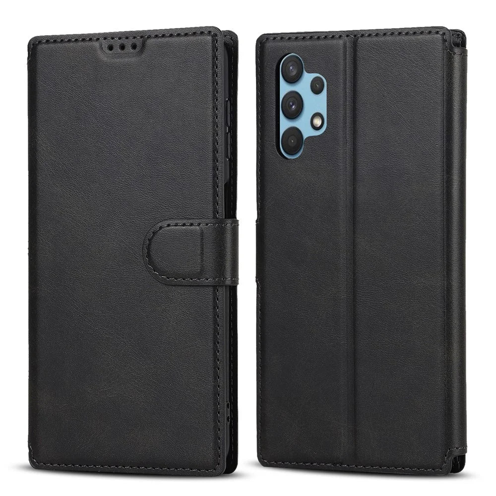 For Samsung Galaxy A13 5G / A04s 4G (164.7mm) RFID Blocking Retro PU Matte Leather Wallet Case Anti-Shock Protection Flip Stand Cover - Black - 1